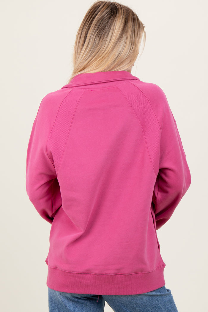 Pink Half Zip Contrast Rib Sweatshirt Top