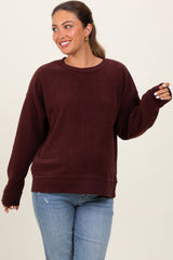 Burgundy Ribbed Brushed Knit Maternity Pullover Top