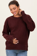 Burgundy Ribbed Brushed Knit Maternity Pullover Top