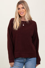 Burgundy Ribbed Brushed Knit Maternity Pullover Top