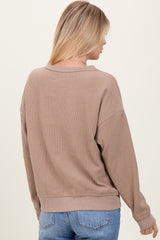 Mocha Ribbed Brushed Knit Pullover Top