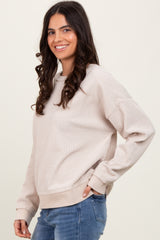 Cream Ribbed Brushed Knit Pullover Top