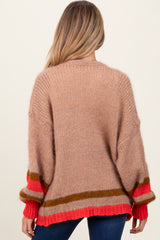 Camel Chunky Knit Stripe Detail Maternity Sweater Cardigan