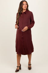 Rust Long Sleeve Maternity Midi Shirt Dress