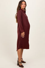 Rust Long Sleeve Maternity Midi Shirt Dress