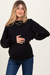 Black Fine Knit Balloon Sleeve Maternity Sweater