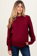 Burgundy Fine Knit Balloon Sleeve Maternity Sweater