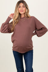 Brown Fine Knit Balloon Sleeve Maternity Sweater