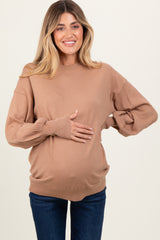 Mocha Fine Knit Balloon Sleeve Maternity Sweater