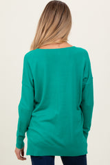 Green Front Seam V-Neck Side Slit Maternity Sweater