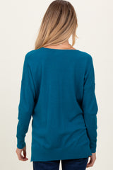 Teal Front Seam V-Neck Side Slit Maternity Sweater