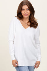 Ivory Front Seam V-Neck Side Slit Maternity Sweater