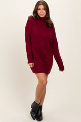 Burgundy Turtle Neck Mini Sweater Dress