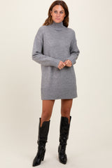 Heather Grey Turtle Neck Maternity Mini Sweater Dress