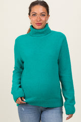 Green Turtleneck Chenille Knit Maternity Sweater