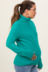 Green Turtleneck Chenille Knit Maternity Sweater