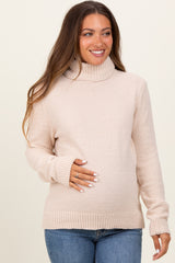 Cream Turtleneck Chenille Knit Maternity Sweater