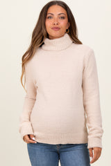 Cream Turtleneck Chenille Knit Maternity Sweater