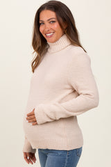 Cream Turtleneck Chenille Knit Maternity Sweater