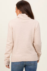 Cream Turtleneck Chenille Knit Maternity Sweater