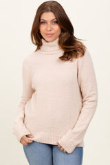 Cream Turtleneck Chenille Knit Maternity Sweater