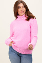 Pink Turtleneck Chenille Knit Sweater