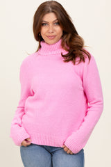 Pink Turtleneck Chenille Knit Maternity Sweater