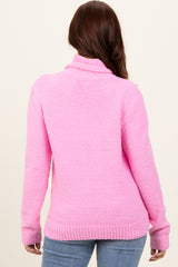 Pink Turtleneck Chenille Knit Sweater