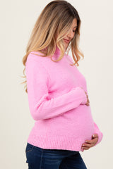 Pink Turtleneck Chenille Knit Maternity Sweater