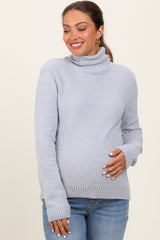 Heather Grey Turtleneck Chenille Knit Maternity Sweater