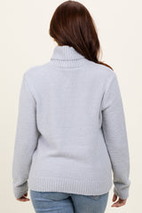 Heather Grey Turtleneck Chenille Knit Sweater