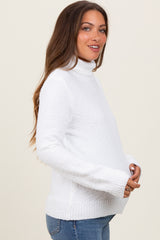 Ivory Turtleneck Chenille Knit Maternity Sweater