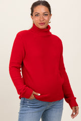 Red Turtleneck Chenille Knit Maternity Sweater