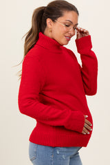 Red Turtleneck Chenille Knit Maternity Sweater