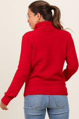 Red Turtleneck Chenille Knit Maternity Sweater