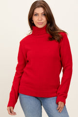 Red Turtleneck Chenille Knit Maternity Sweater