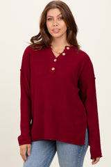 Burgundy Diamond Knit Button Detail Sweater