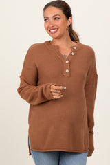 Camel Diamond Knit Button Detail Maternity Sweater