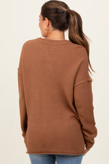 Camel Diamond Knit Button Detail Maternity Sweater