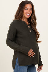 Olive Diamond Knit Button Detail Maternity Sweater