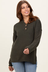 Olive Diamond Knit Button Detail Sweater