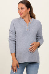 Heather Grey Diamond Knit Button Detail Maternity Sweater