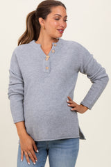 Heather Grey Diamond Knit Button Detail Maternity Sweater