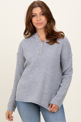 Heather Grey Diamond Knit Button Detail Sweater