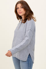 Heather Grey Diamond Knit Button Detail Sweater