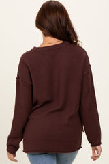 Brown Diamond Knit Button Detail Sweater