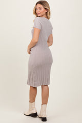 Beige Chenille Knit Short Sleeve Sweater Dress