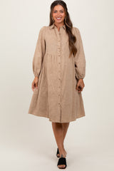 Camel Tiered Button Down Maternity Shirt Dress