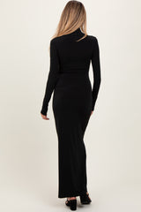 Black Turtleneck Long Sleeve Fitted Maternity Maxi Dress