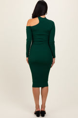 Forest Green Mock Neck Cutout Fitted Midi Dress